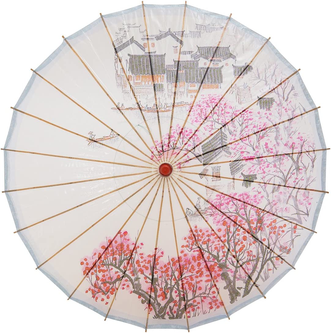 Logo parasol Umbrellas With Your Brand Rainproof Handmade Chinese Oiled Paper Umbrella Parasol 33 Village Scenery"