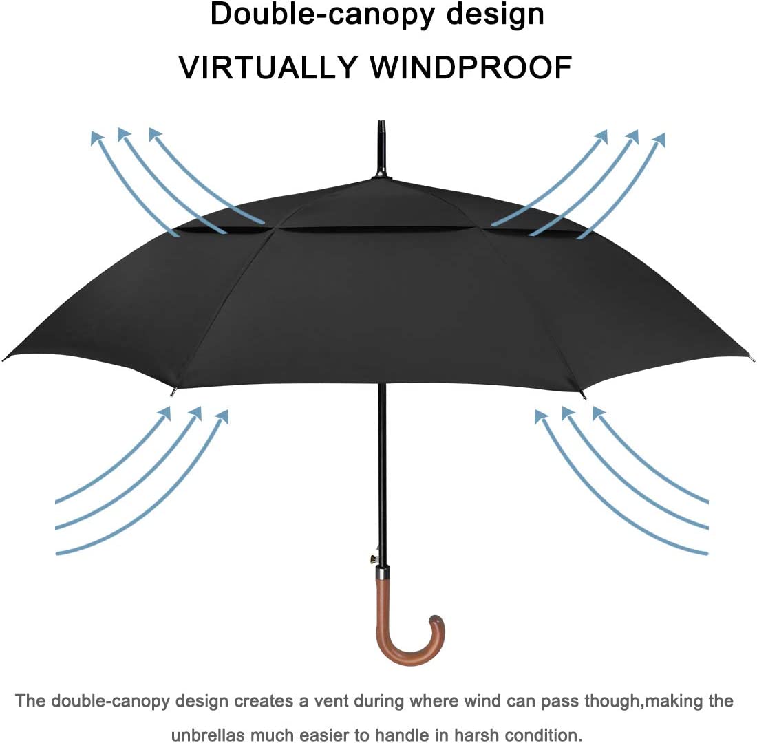 Custom umbrella 52/62inch Wooden J Handle Golf Umbrella Windproof UV Protec - Image 4
