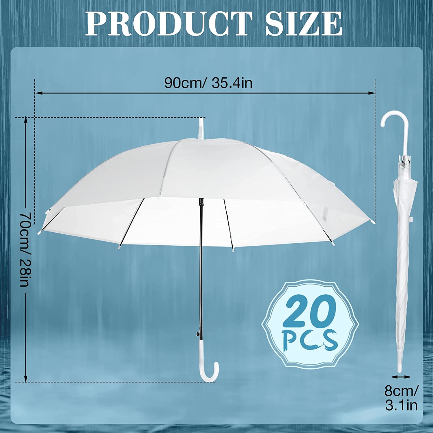 20 Pack Wedding Umbrellas with J Hook Handle Windproof Stick Umbrellas Large Bub - Image 2