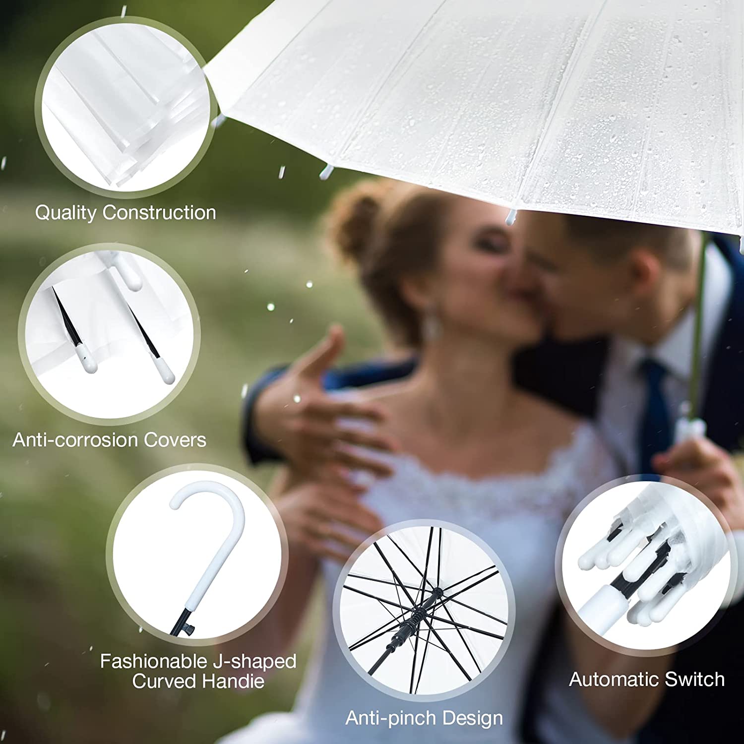 20 Pack Wedding Umbrellas with J Hook Handle Windproof Stick Umbrellas Large Bub - Image 3
