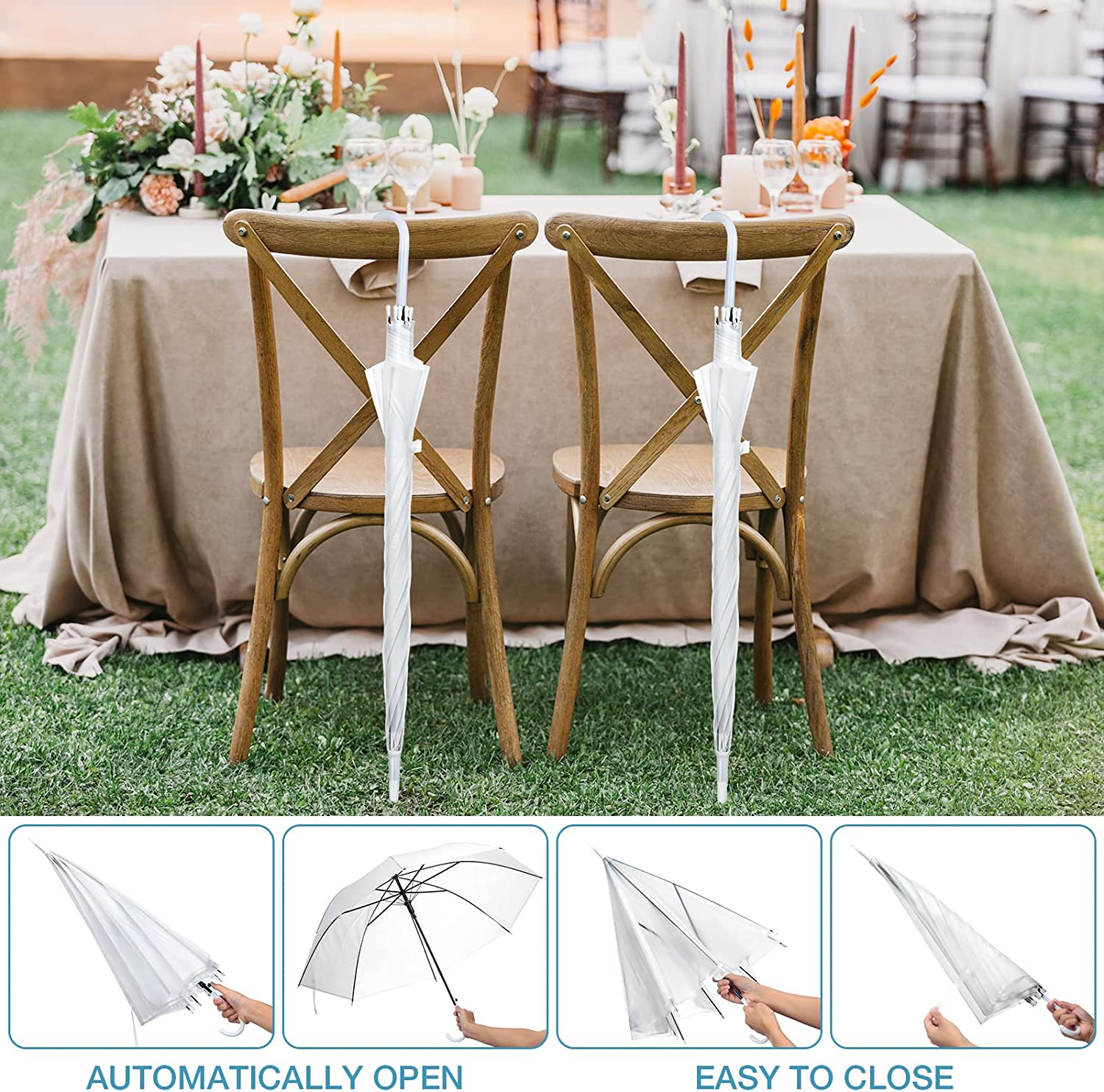 20 Pack Wedding Umbrellas with J Hook Handle Windproof Stick Umbrellas Large Bub - Image 4