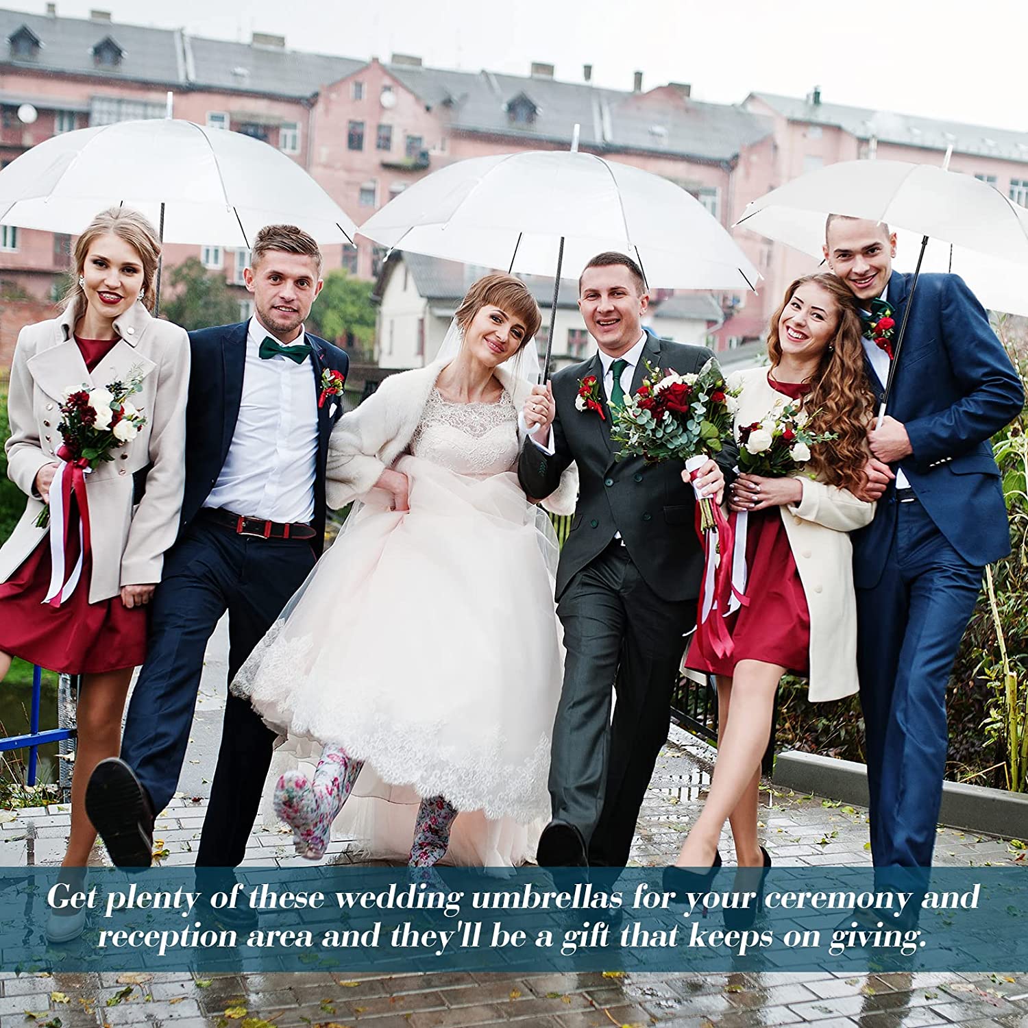 20 Pack Wedding Umbrellas with J Hook Handle Windproof Stick Umbrellas Large Bub - Image 6