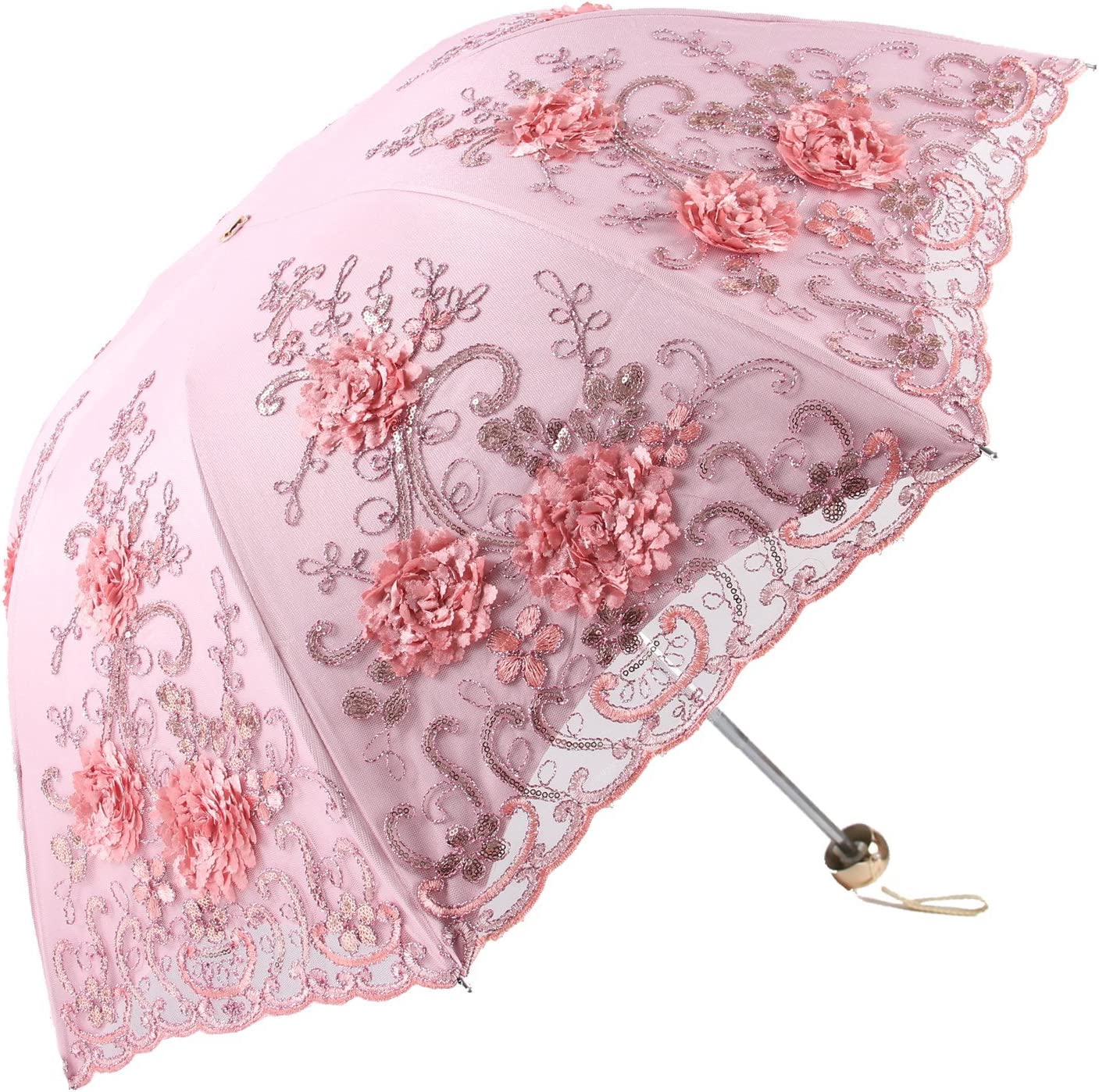 Custom Wedding Umbrellas Vintage Lace UV Sun Parasol Folding 3D Flower Embroider