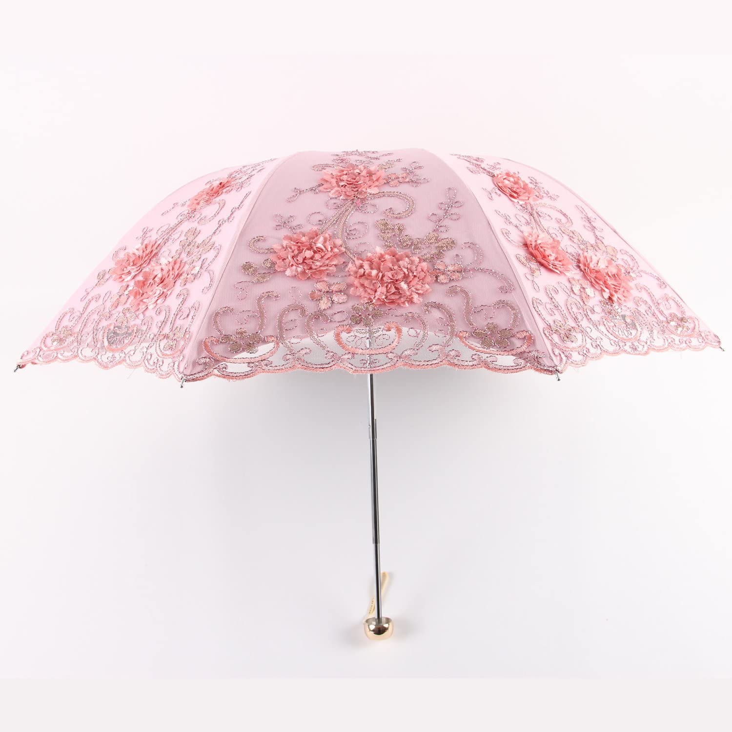 Custom Wedding Umbrellas Vintage Lace UV Sun Parasol Folding 3D Flower Embroider - Image 3