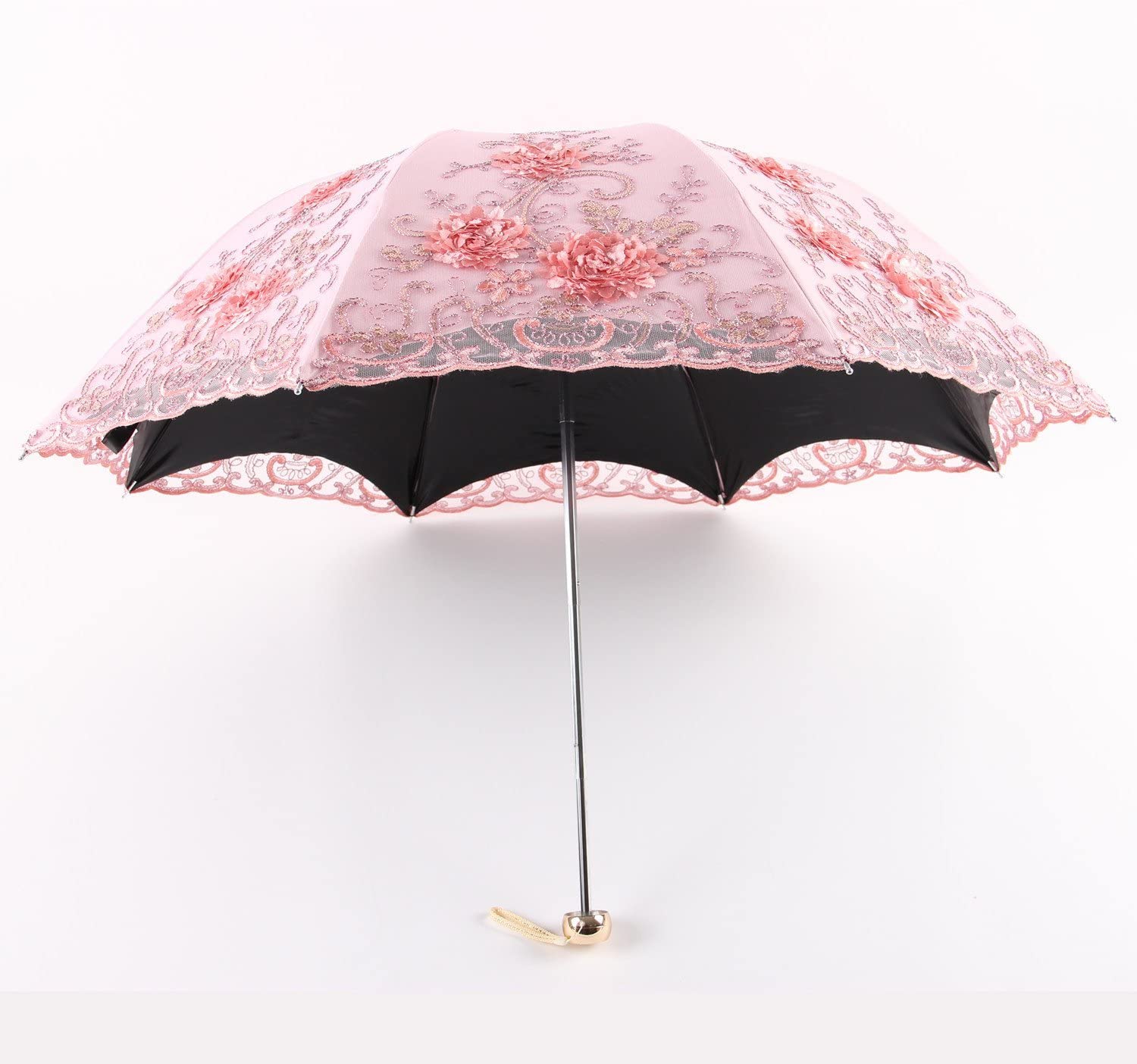 Custom Wedding Umbrellas Vintage Lace UV Sun Parasol Folding 3D Flower Embroider - Image 4