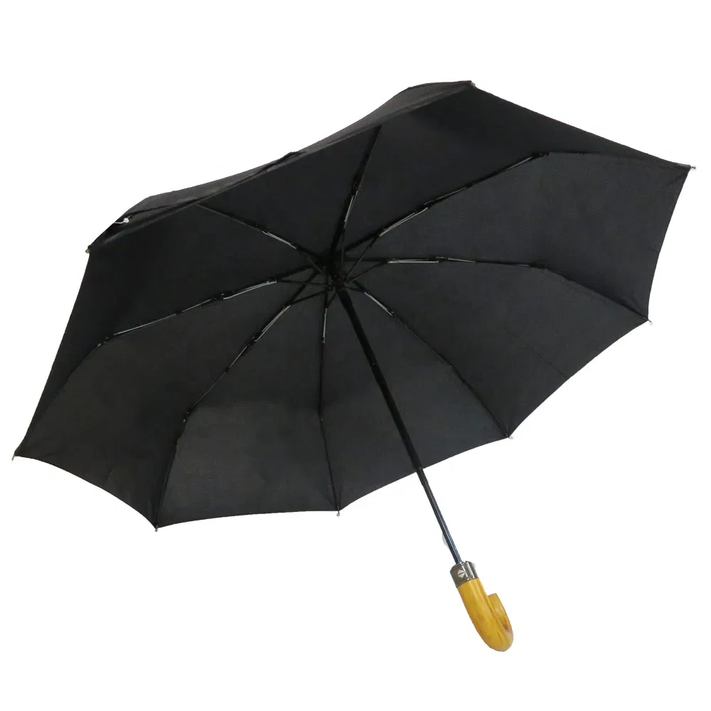windproof portable auto open folding umbrella with wooden handle